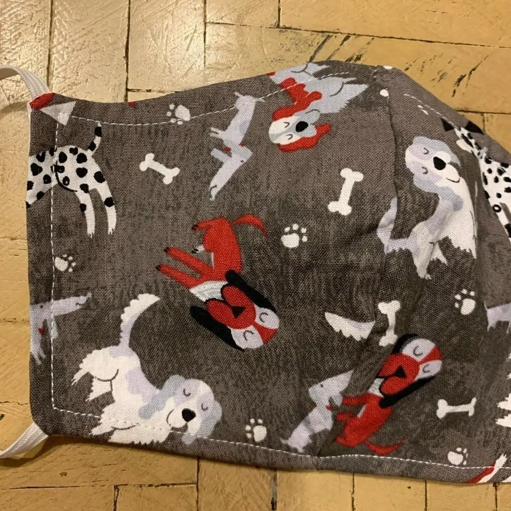 Dog Print Face Mask Brand New Gray Red Black